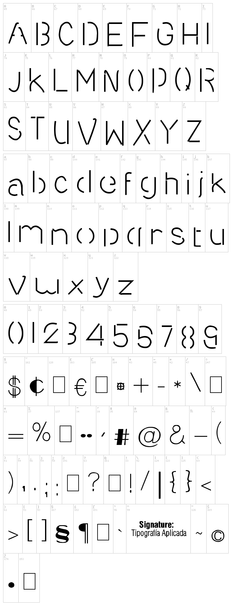 Sequence Light font map